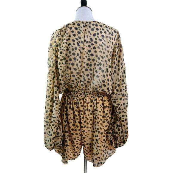ASOS US 6* Gathered Waist Blouson Sleeve Chiffon Romper Leopard Print - Picture 4 of 11